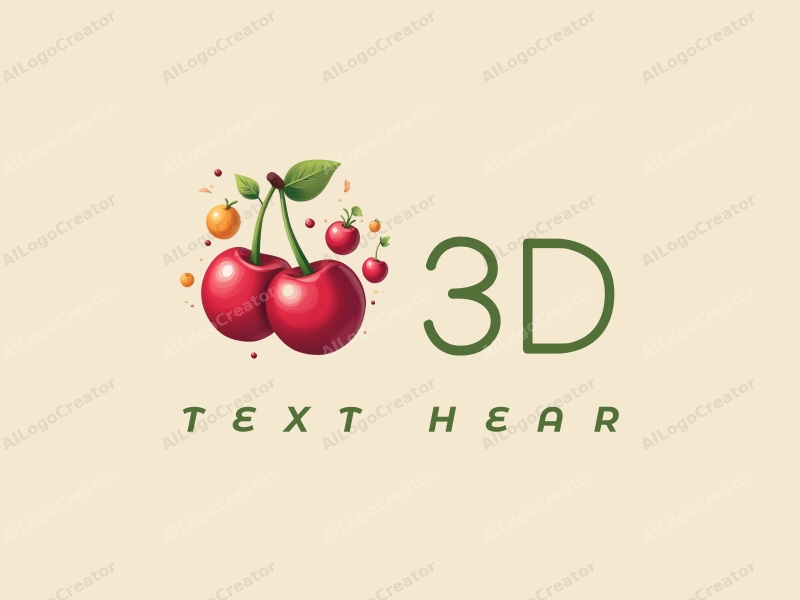 a modern design featuring vibrant 3D dynamic cherries and fruits, incorporating a playful and energetic composition with a clean background.