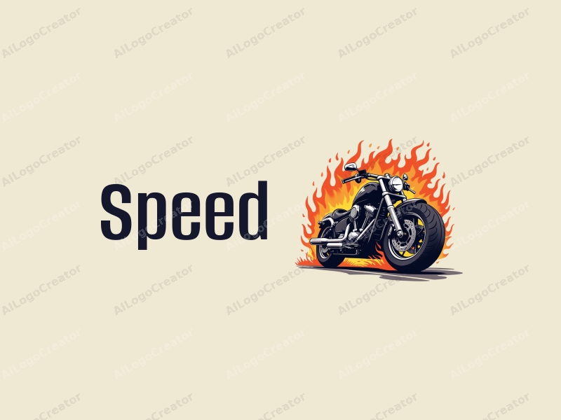 a modern design featuring dynamic flames and stylized tires, emphasizing speed and power, combined with a clean background.