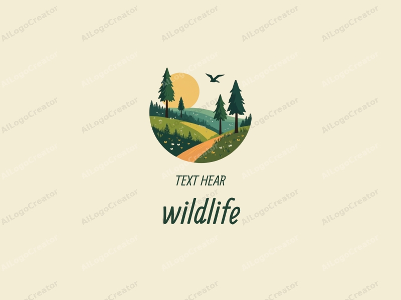 playful design features stylized trees, whimsical animals, and vibrant natural landscapes combined with a clean background.