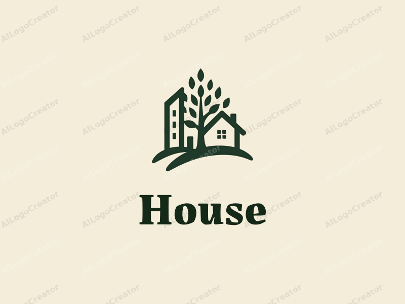 modern design features a stylized house and building intertwined with a tree and puzzle elements, combined with a clean background.