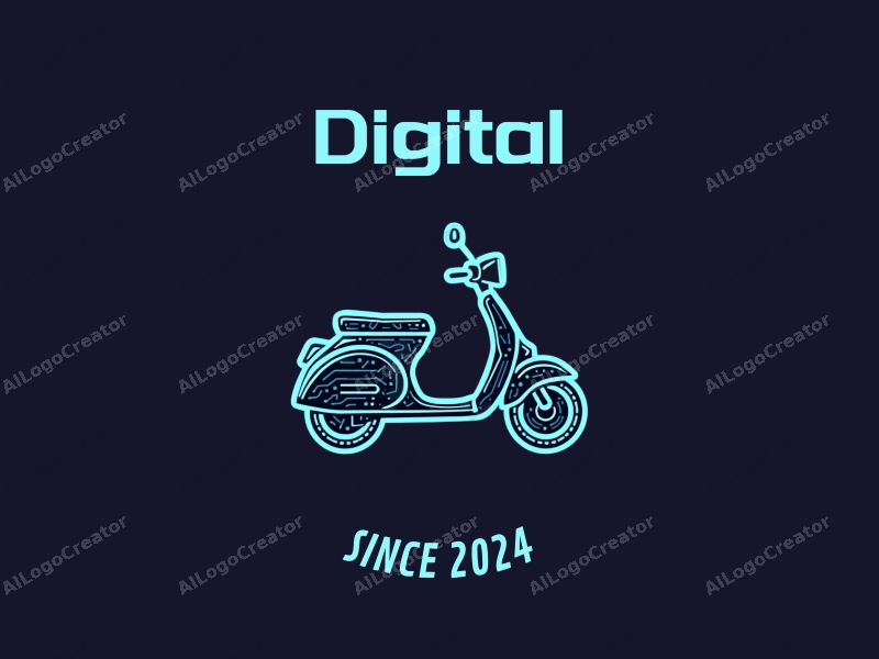 modern design features digital elements, a stylized scooter silhouette, and circuit patterns combined with a clean background.