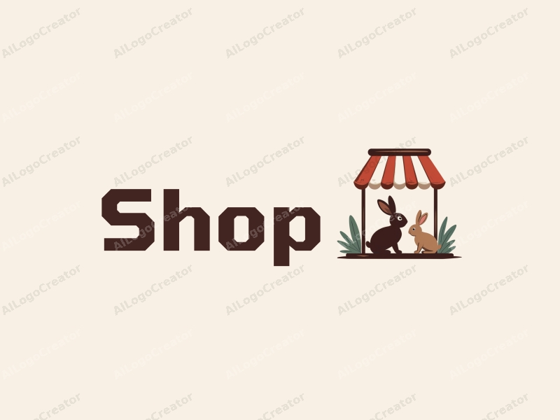 a modern design featuring a stylized shop silhouette, a playful rabbit, and shadow elements, combined with a clean background.