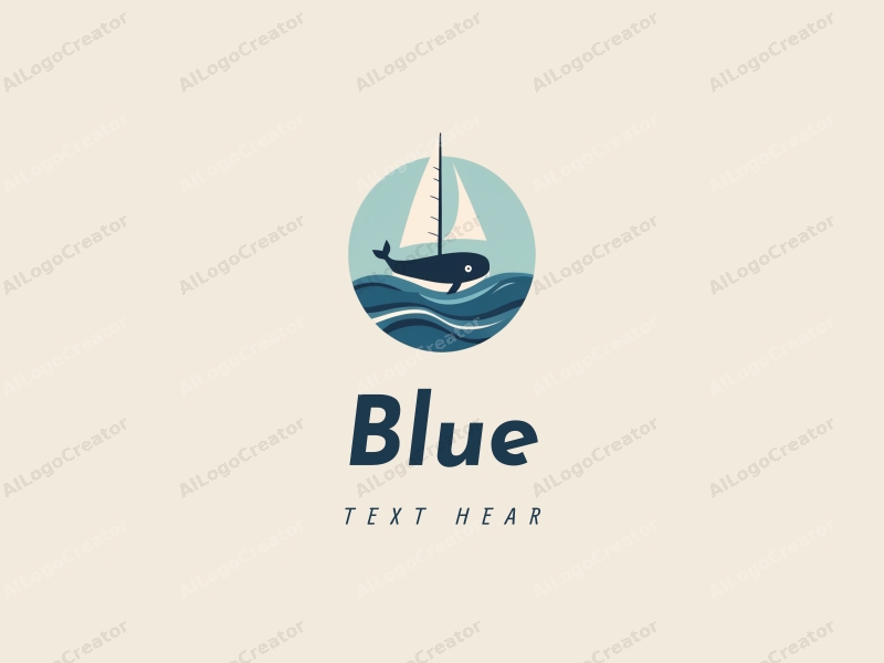 minimalist design features a stylized whale and sailboat, set against a serene ocean and sky background, emphasizing simplicity and harmony.