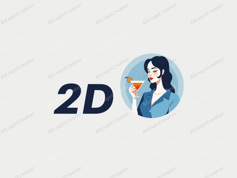 a modern design featuring a stylized woman holding a cocktail, with a clean and simple flat layout, incorporating blue tones and a harmonious composition.