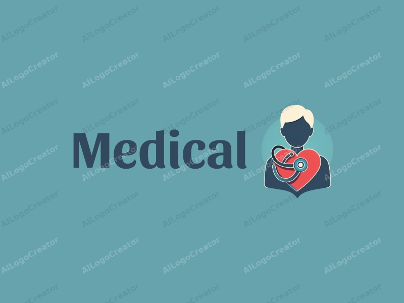 modern design features a stylized hospital silhouette, a doctor figure, a stethoscope intertwined with a heart, combined with a clean background.