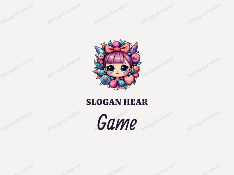 playful design features vibrant game elements, whimsical toy motifs, and colorful cosmetic symbols combined with doll imagery against a clean background.