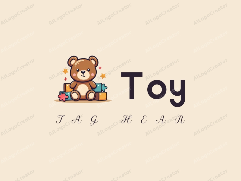 playful design features a stylized teddy bear, colorful puzzle pieces, and building blocks combined with a clean background.