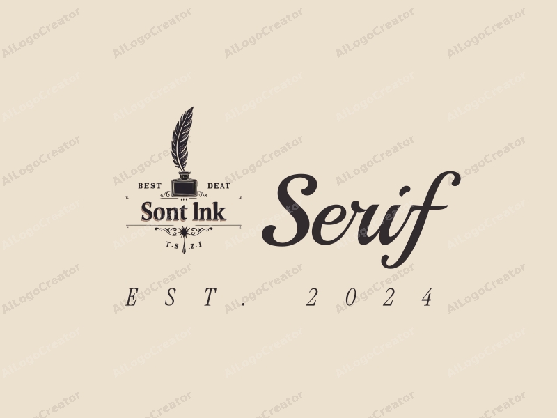 vintage design features elegant serif fonts, an ink bottle, and a feather quill, combined with a clean background.