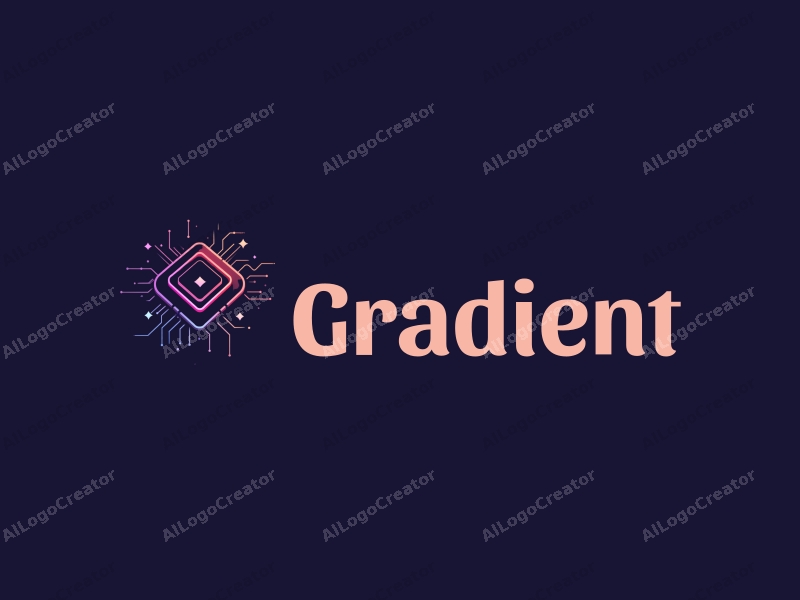 modern design features a vibrant gradient background, abstract representations of code and chips, combined with a clean and simple layout.