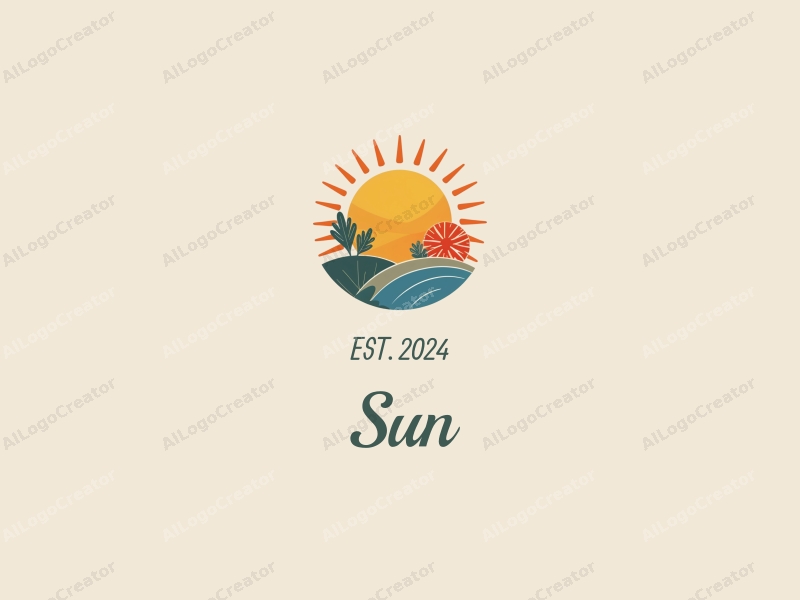 playful design features a stylized sun with rays, vibrant sunlight filtering through playful leaves, combined with a clean background.