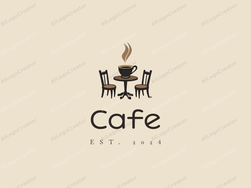 vintage design features a stylized coffee cup, retro table, and chairs, combined with a clean background.