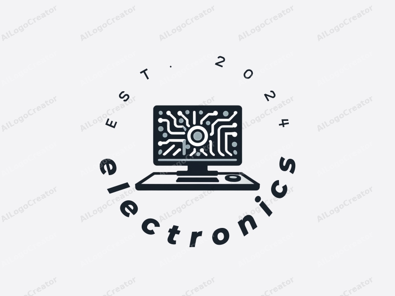 modern design features sleek electronic devices, a stylized computer silhouette, and intricate circuit patterns combined with a clean silver background.