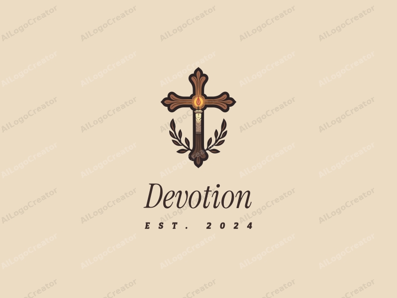 vintage design features a stylized cross and a candle, symbolizing faith and prayer, combined with a harmonious and clean background.