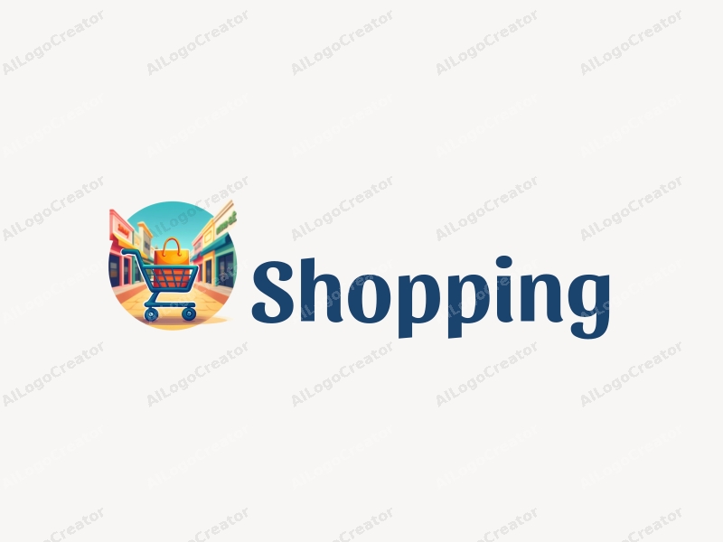 a modern design featuring a colorful shopping cart and shopping bag, combined with a vibrant mall background, emphasizing a clean and harmonious composition.