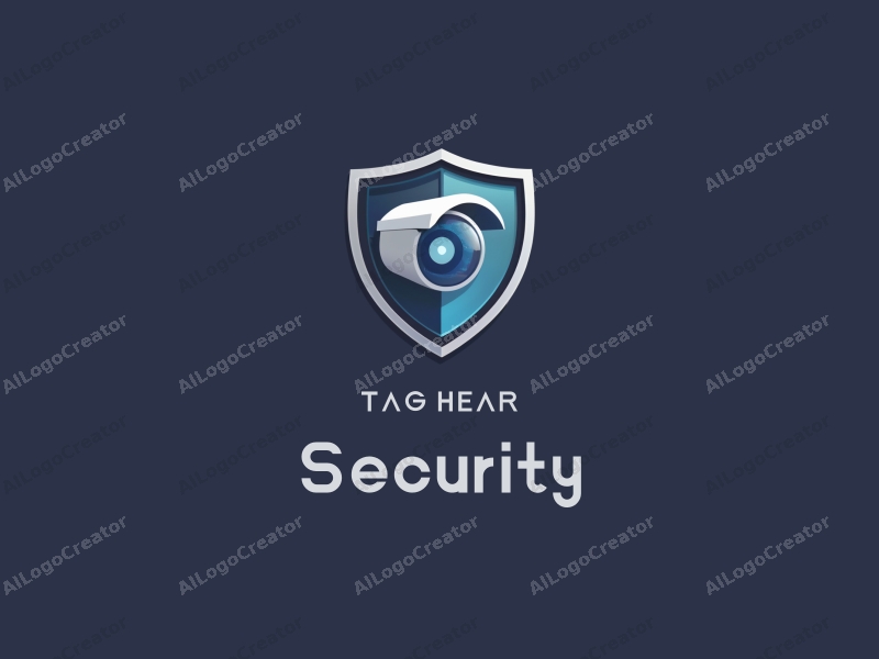 modern design features a protective shield and a surveillance camera, combined with a security shield and a watchful eye, using a clean background and a harmonious composition.