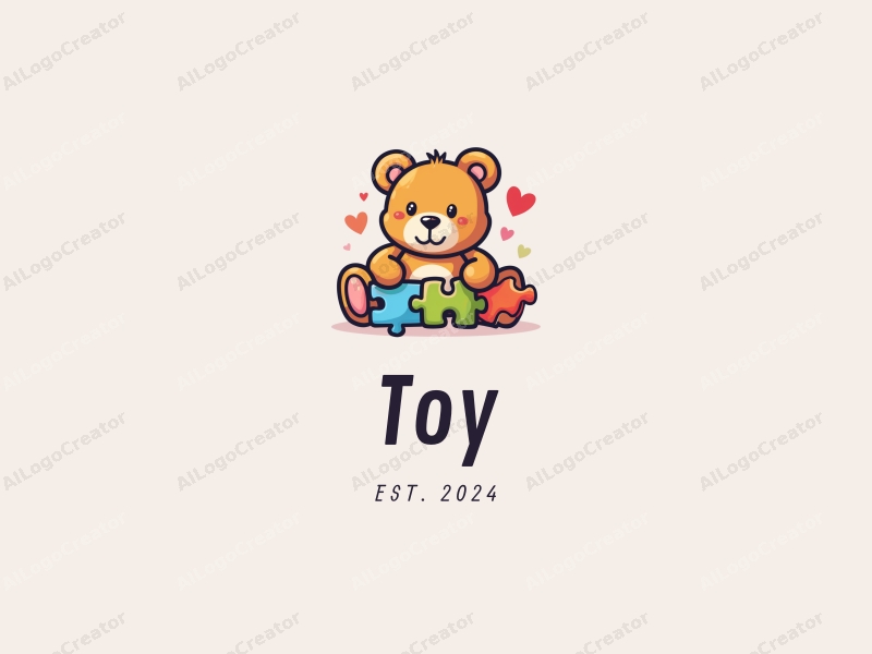 playful design features a stylized teddy bear and colorful puzzle pieces, combined with a vibrant background and a clean, simple layout.