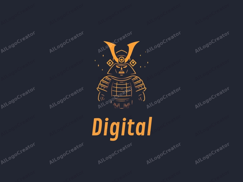 minimalist design features a stylized samurai silhouette integrated with digital elements, representing finance and technology, combined with a clean background.