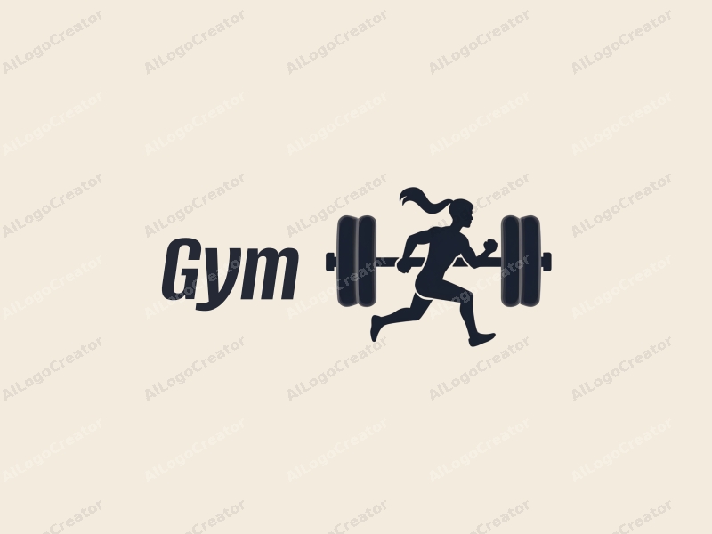 modern design features a stylized dumbbell and a dynamic runner silhouette, combined with a clean background and a harmonious layout.