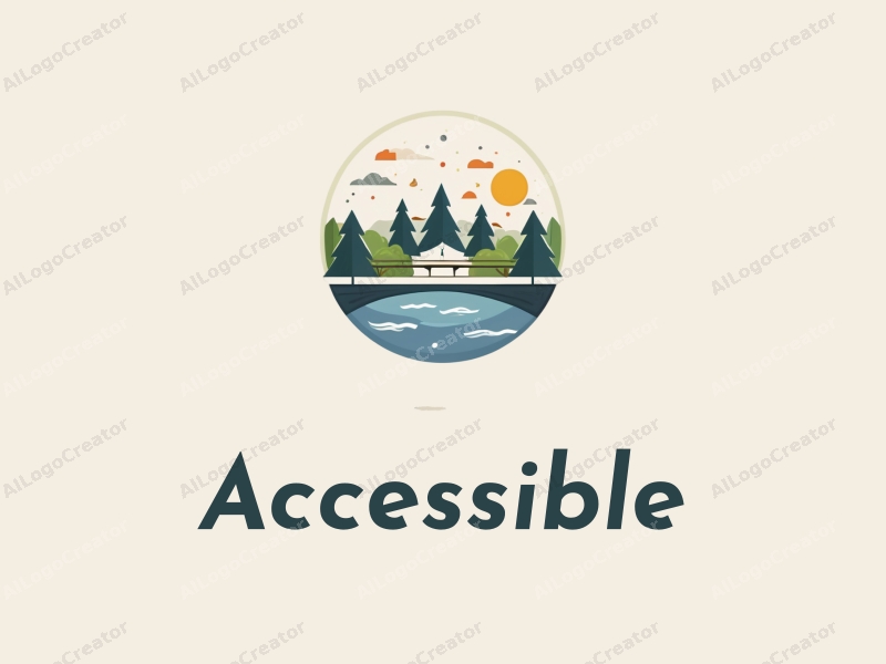 modern design features accessibility elements, stylized bridges, and trees, combined with a clean background and a focus on inclusivity.