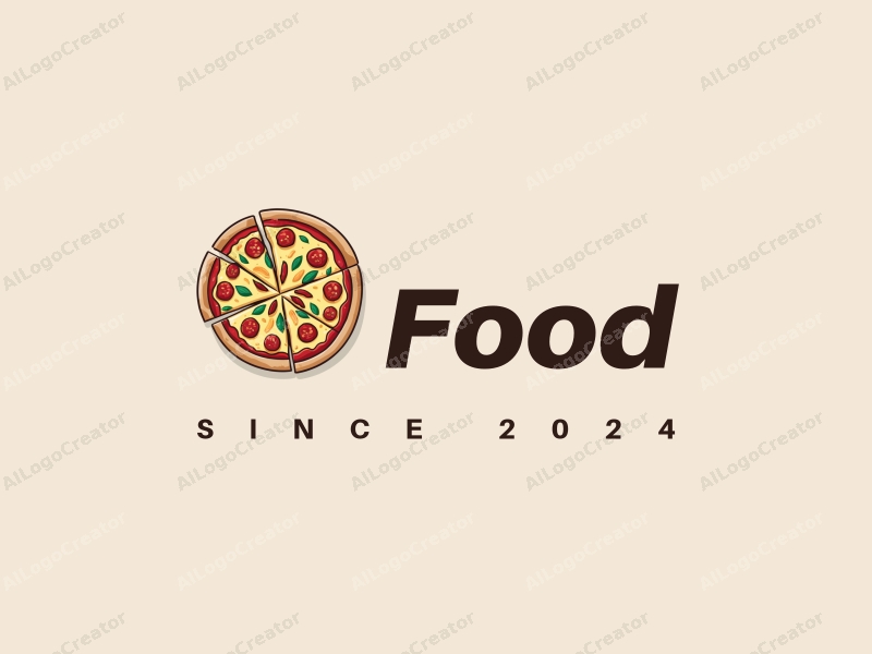 a modern design featuring vibrant colors, stylized representations of pizza and pasta, combined with a clean background and a harmonious composition.