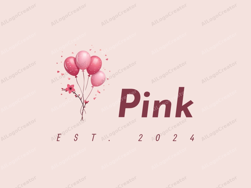 minimalist design features delicate cherry blossoms, soft pink petals, and playful balloons, combined with a clean background.