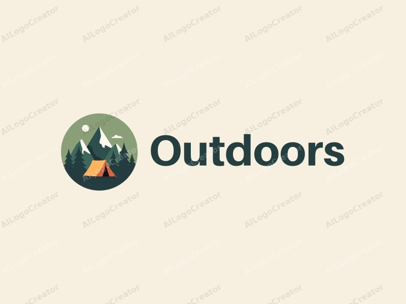 a modern minimalist design featuring a stylized tent and mountain peak, combined with a clean green background, emphasizing outdoor adventure and leisure.