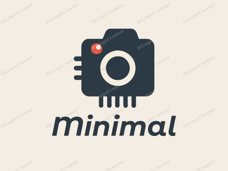 minimalist design features a stylized microchip and camera, combined with a tag style approach, set against a clean background.