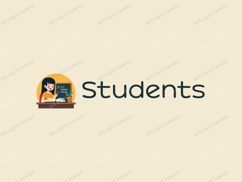 modern design features a stylized student in a classroom setting, with an open book and a blackboard, combined with a clean background.