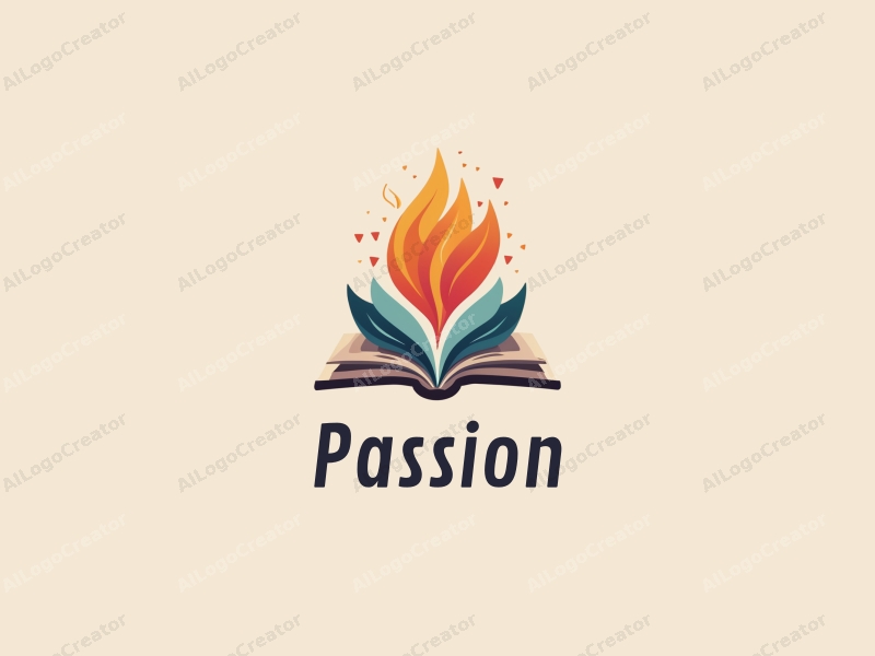 playful design features stylized books intertwined with flames, symbolizing passion and enthusiasm, combined with a clean background.