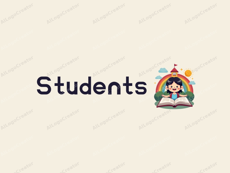 playful design features a cheerful student character, a stylized school building, an open book, and a vibrant rainbow, combined with a clean background.