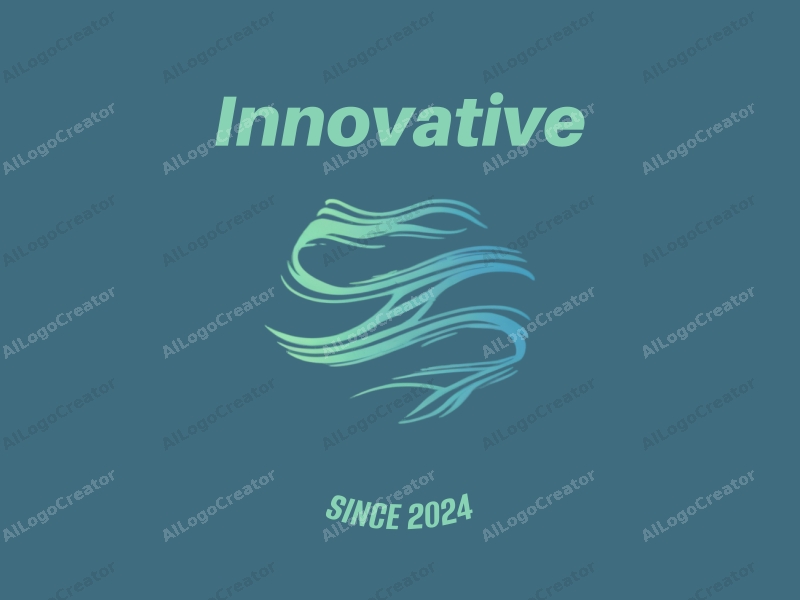 a modern minimalist design featuring flowing waves and sleek lines, embodying innovation and the future, combined with a clean background in blue and green tones.