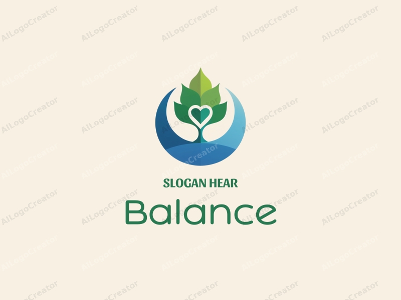 a modern design featuring a stylized tree and heart symbol, representing balance and harmony, combined with a clean background in blue and green colors.