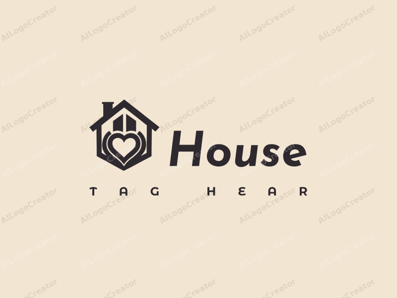 modern design features a stylized house and building silhouette intertwined with a heart shape, combined with a clean background.