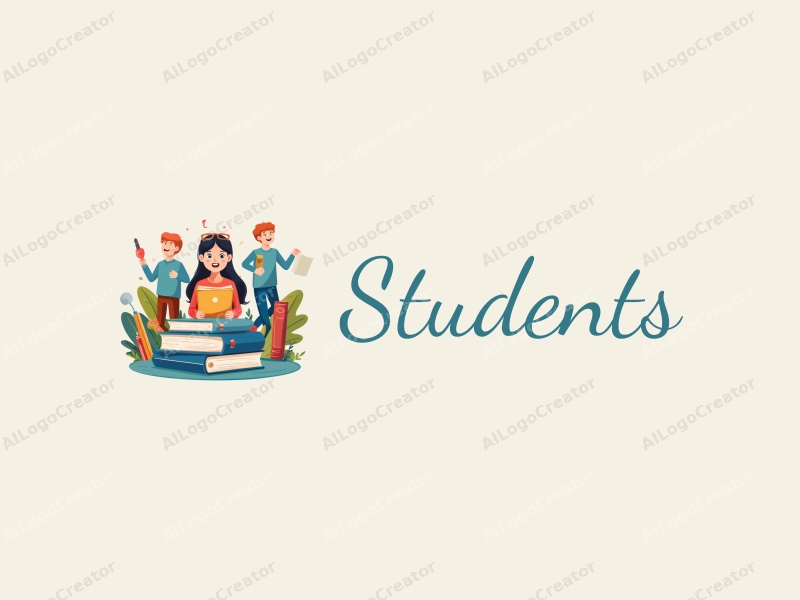 playful design features vibrant colors, stylized students and school elements, books, and computers, combined with a clean and harmonious background.