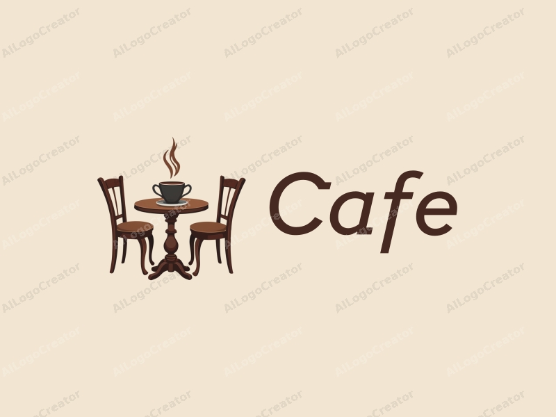 vintage design features a stylized coffee cup, antique table, and chairs, combined with a clean background.