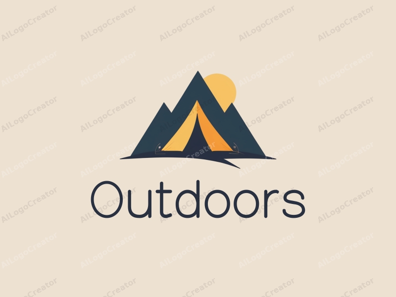 modern design features a stylized camping tent and mountain peak, combined with a clean background and a harmonious composition.