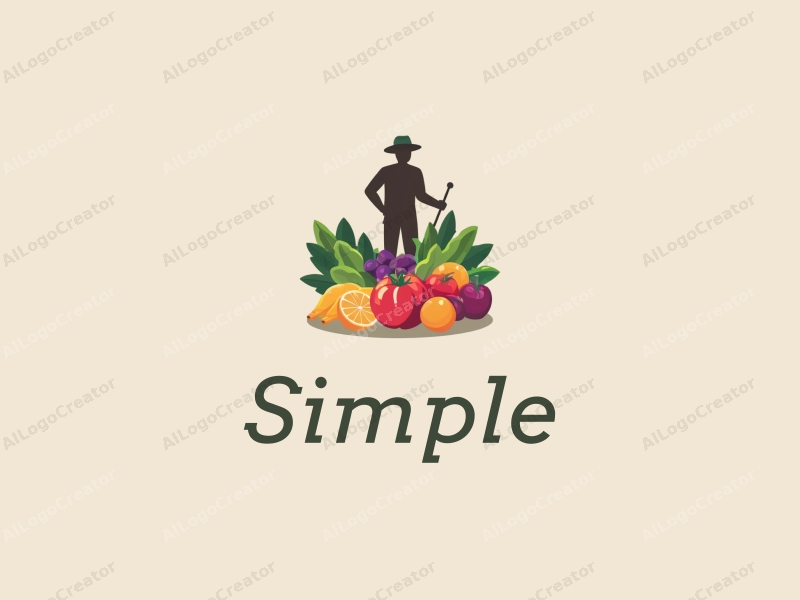 minimalist design features fresh fruits and vegetables, an Indian farmer silhouette, and a clean background combined with a simple and elegant composition.