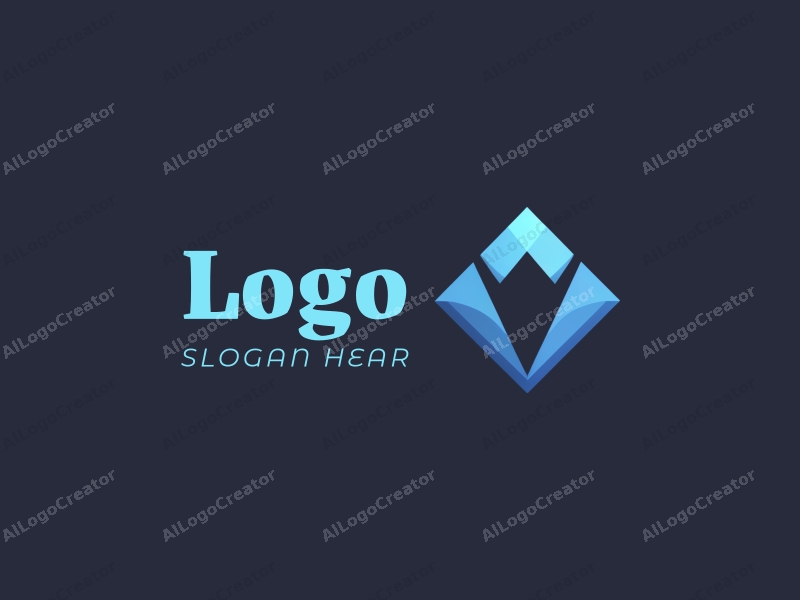 a modern design featuring a stylized gem symbol, harmonious shapes, and a clean background with blue and black color scheme.