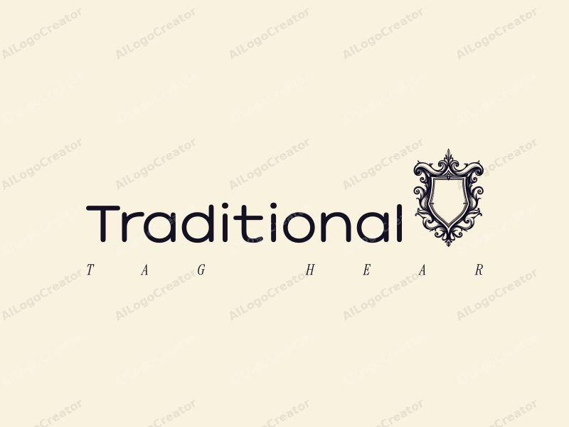 vintage design features a classic scroll and shield, incorporating traditional elements with a harmonious composition, set against a clean background.