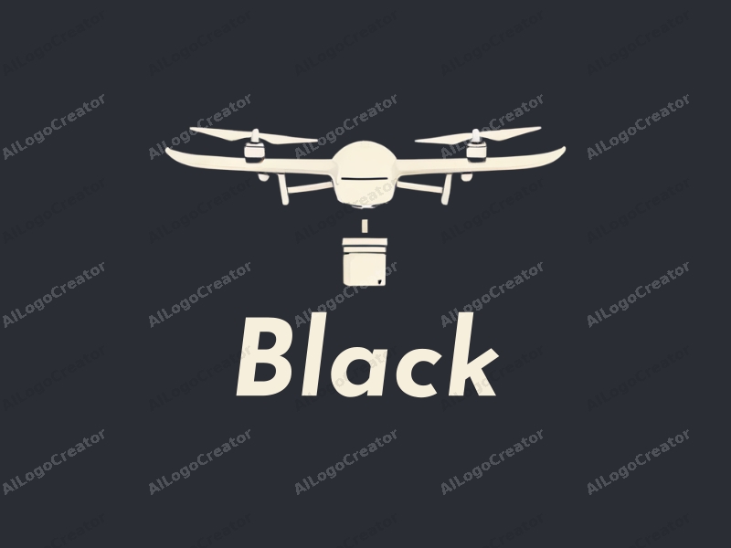 minimalist design features a sleek fixed-wing drone and a simple delivery box, set against a black night background, emphasizing clean lines and a harmonious composition.