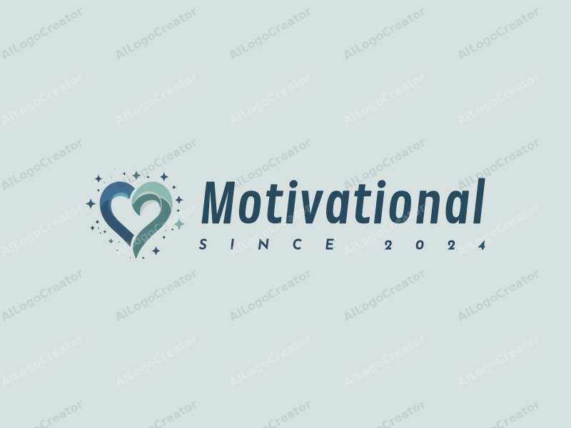 a modern design featuring a heart symbol intertwined with stars, embodying motivation and encouragement, using a clean background with blue and green color palette.