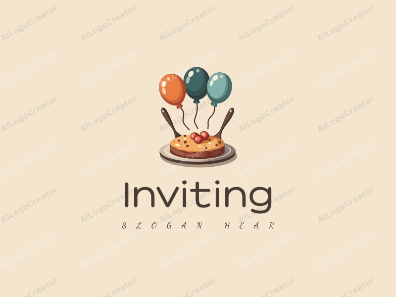 playful design features a stylized plate and colorful balloons, combined with inviting elements and warm tones, set against a clean background.