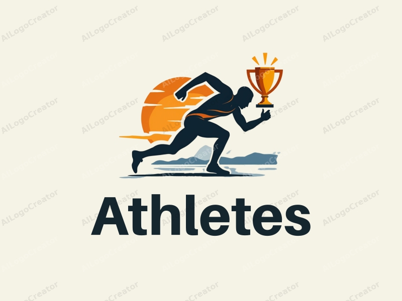 modern design features a dynamic athlete in motion, a stylized trophy, and a running theme combined with a clean background.