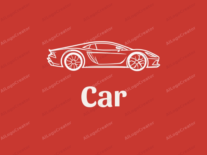 a modern minimalist design featuring a sleek sports car silhouette, stylized wheels, and a clean red background.