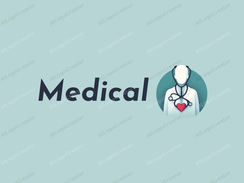 modern design features a stylized hospital silhouette, a doctor figure, a stethoscope intertwined with a heart, combined with a clean background.