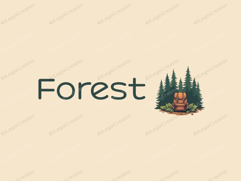 vintage design features a stylized forest scene with trees and leaves, incorporating a backpack, combined with a clean background.