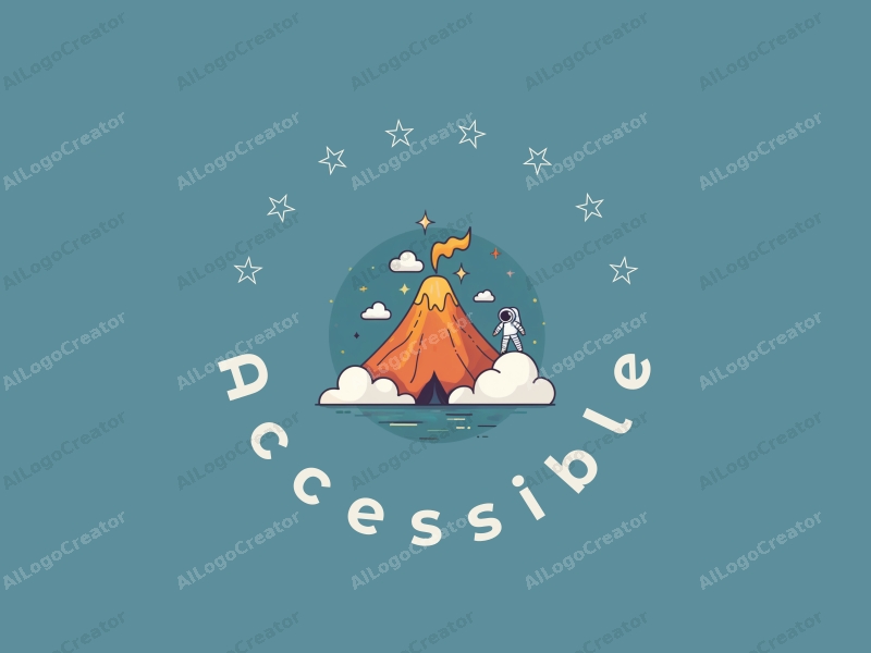 modern design features accessibility elements, a stylized volcano, and an astronaut, combined with a clean background and a focus on inclusivity.