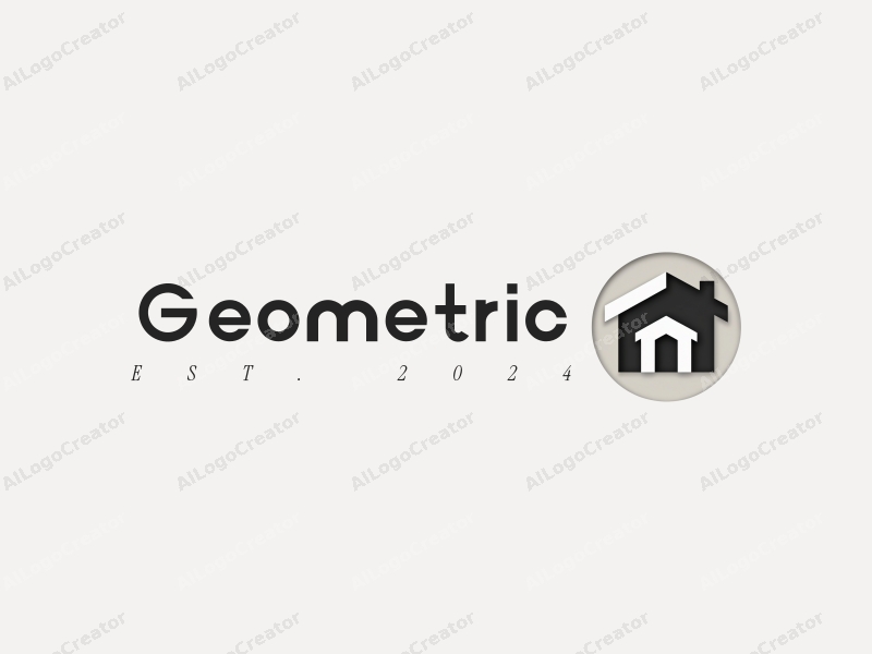 geometric design features a combination of squares and circles, stylized house and box shapes, with a clean black and white color scheme, creating a harmonious and simple composition.