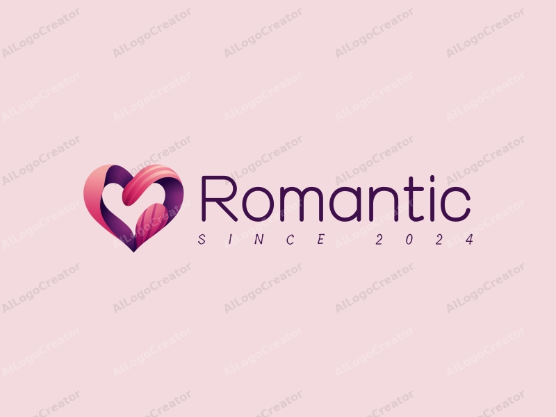 playful design features a heart shape intertwined with flower petals, using a pink and purple color palette, combined with a clean background.