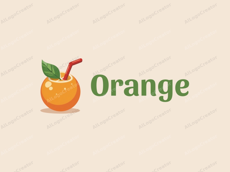 playful design features a stylized orange with a straw, vibrant orange color, and a clean background, emphasizing freshness and fun.